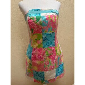 Lilly Pulitzer Vintage Patchwork Strapless Mini Dress Multi Color Floral Size 8